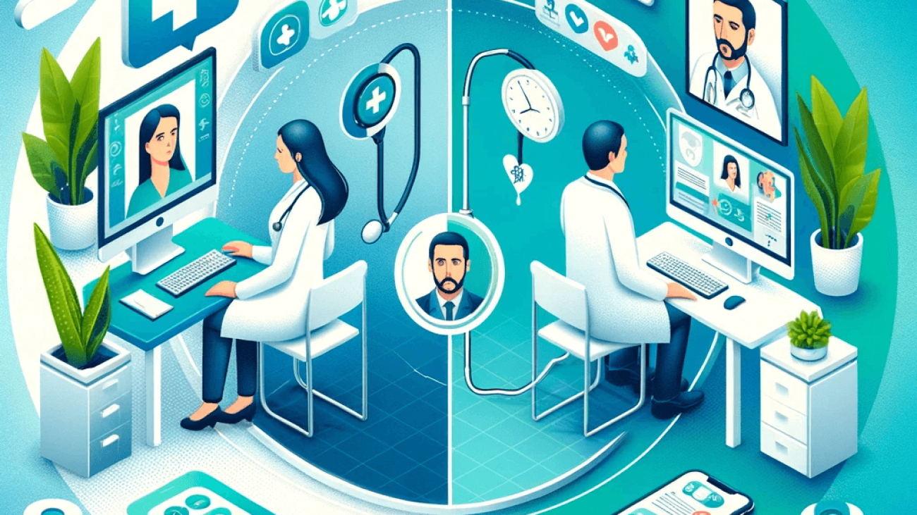 DALL·E 2023-11-19 14.15.17 - A professional and engaging image for a medical social media post about the comparison of telemedicine and in-person primary care. The image should vi