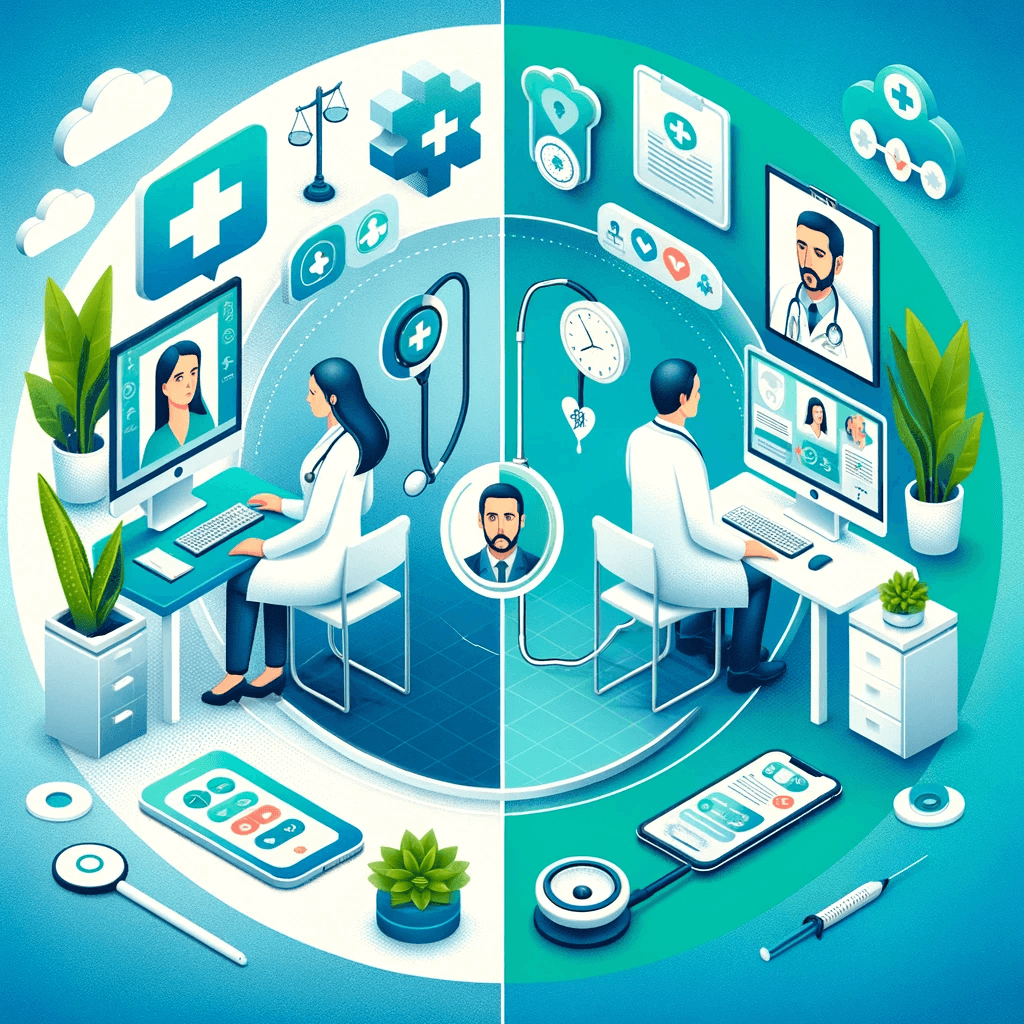 DALL·E 2023-11-19 14.15.17 - A professional and engaging image for a medical social media post about the comparison of telemedicine and in-person primary care. The image should vi