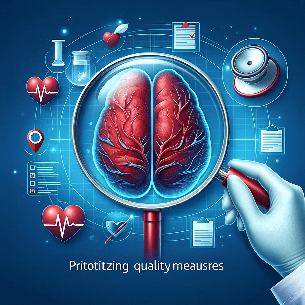 DALL·E 2023-11-19 14.29.40 - An informative and professional image for a medical social media post about prioritizing quality measures in acute stroke care. The image should visua