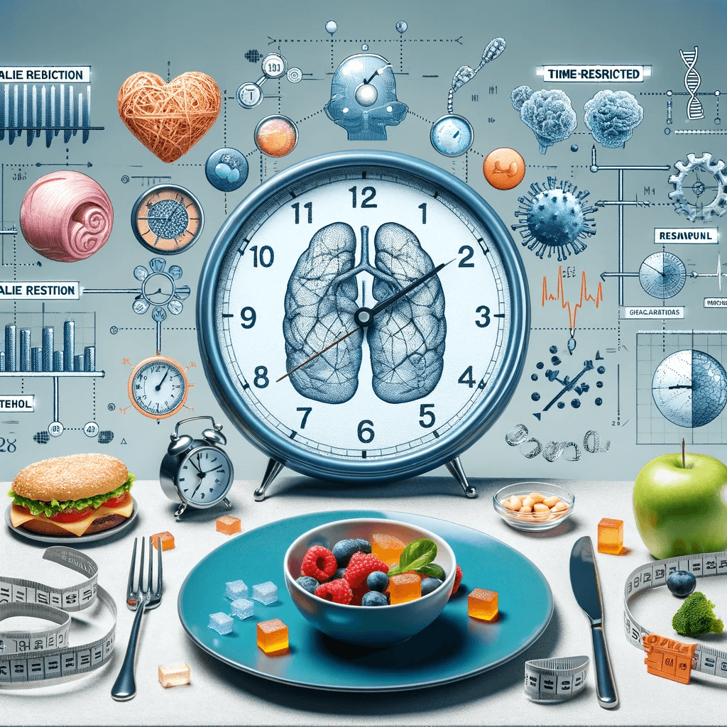 DALL·E 2023-11-19 14.36.03 - An image representing time-restricted eating and its impact on weight loss, highlighting key aspects of the study. The image should visually capture t