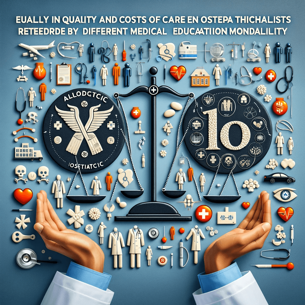 DALL·E 2023-11-19 14.36.08 - An image representing the equality in quality and costs of care between allopathic and osteopathic hospitalists, highlighting the concept of comparabl